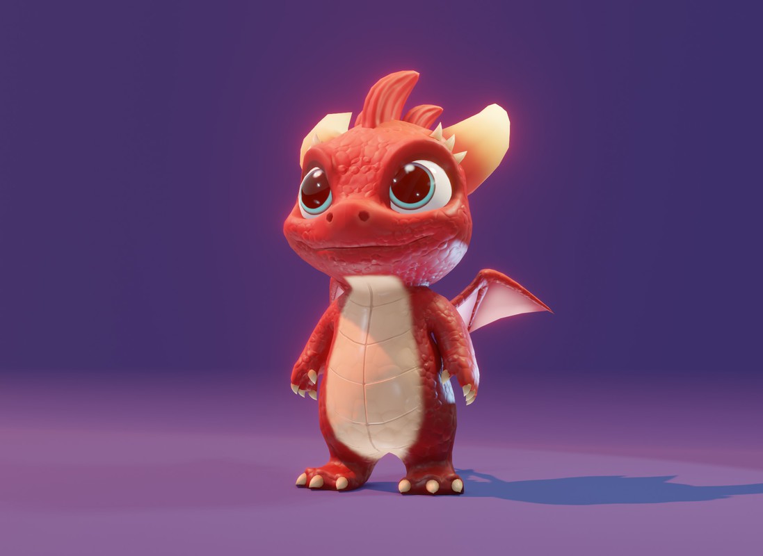 Cartoon Red Baby Dragon 3D Model & 5 Music Tracks & 36 Sound Effects (Built-in)