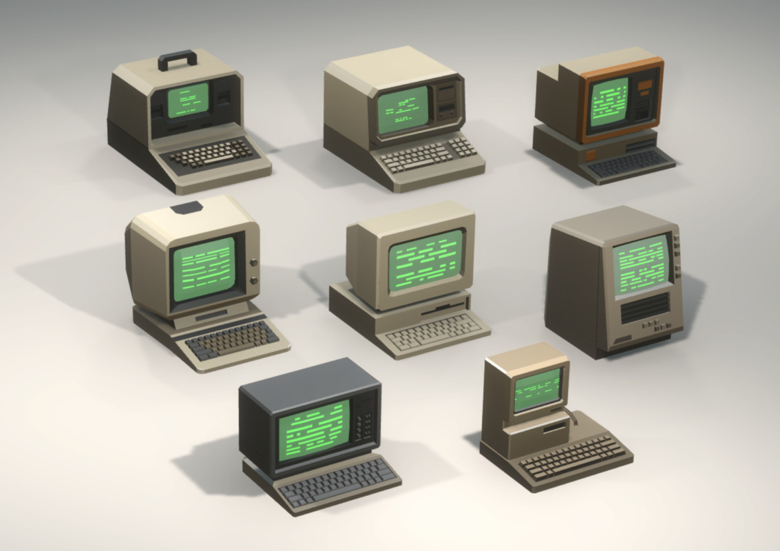 Low Poly Sci-Fi Luggable Computer Pack (8 Models) - Retro 80s Terminals