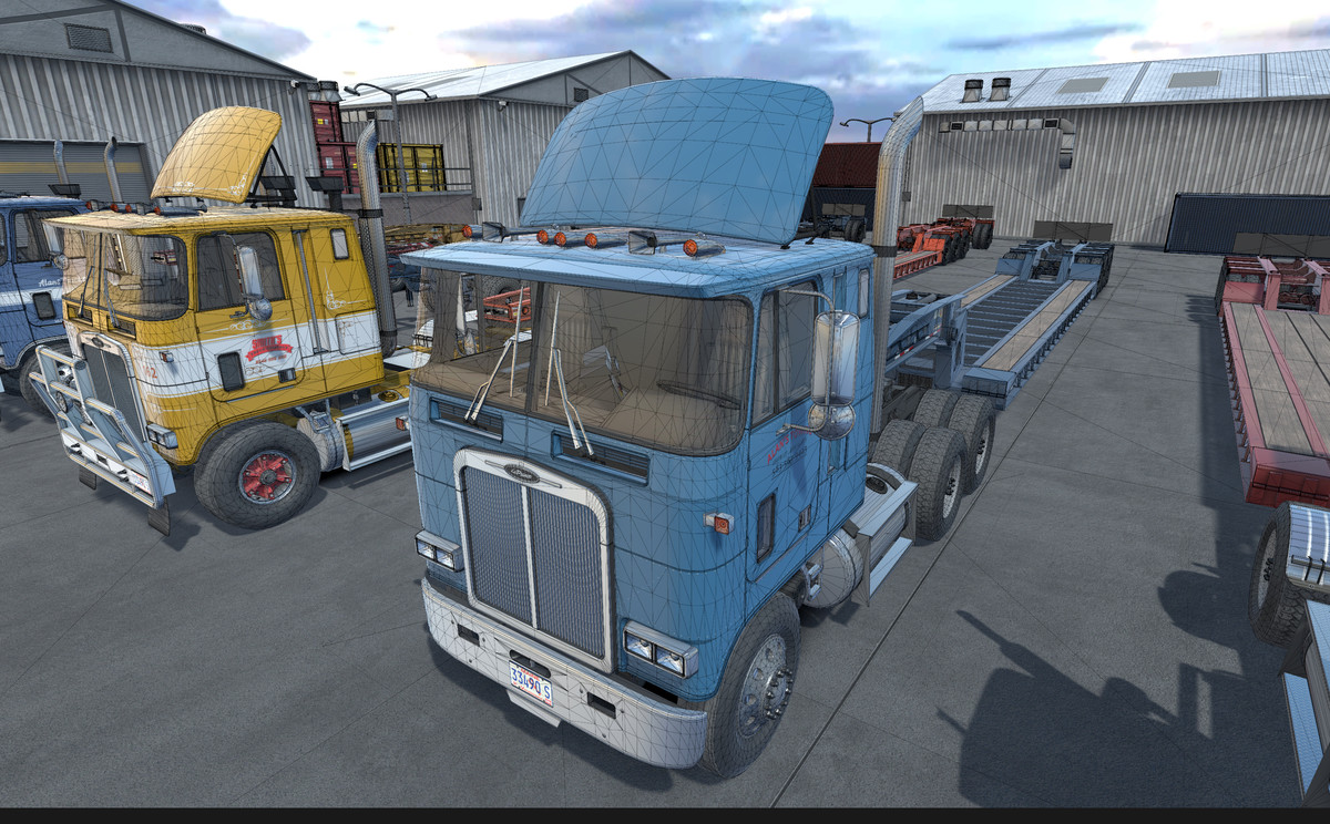 80s Cabover Truck with lowboy trailer