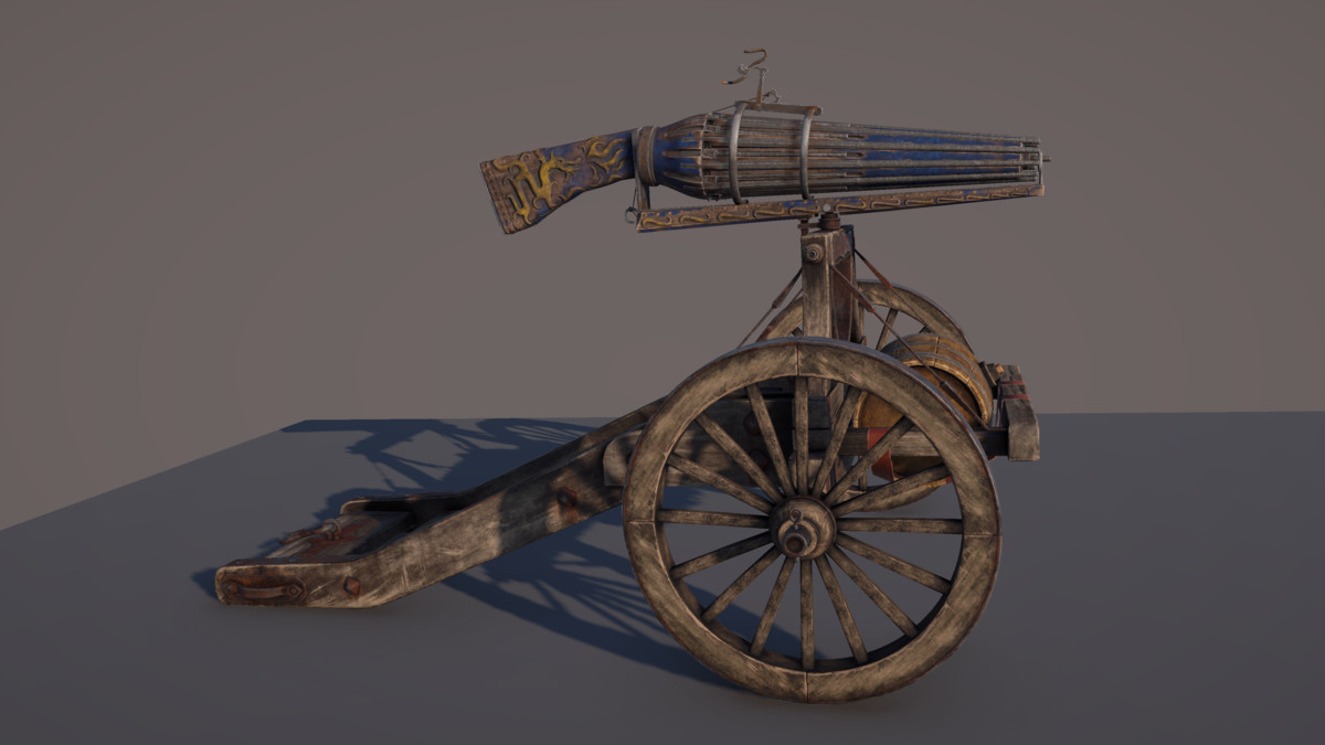 Multi-Barrel Firearm – 3 Variants (Clean, Used, Damaged) + Animation