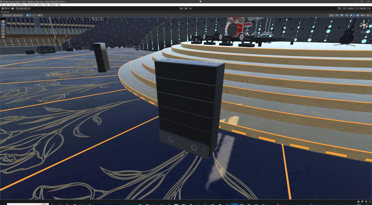 Golden Concert Arena Stadium 3D Model - Futuristic Environment with Stage, Props