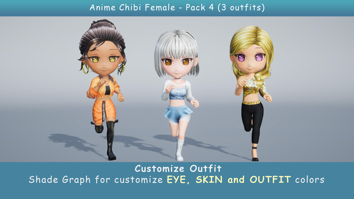 Anime Chibi Female Dancer - Combo 4 (3 outfits)