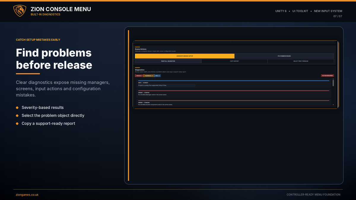Zion Console Menu