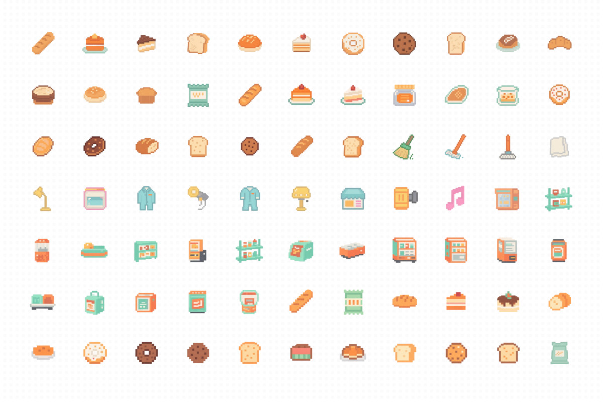 Cute Pixel Food and Shopping Icon Pack