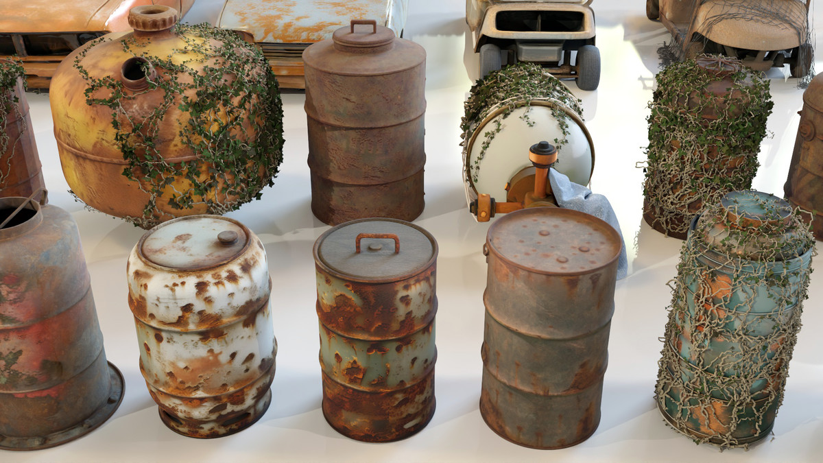 Post-Apocalyptic Junkyard Rusty Gas Station Props Pack (217 3d assets)