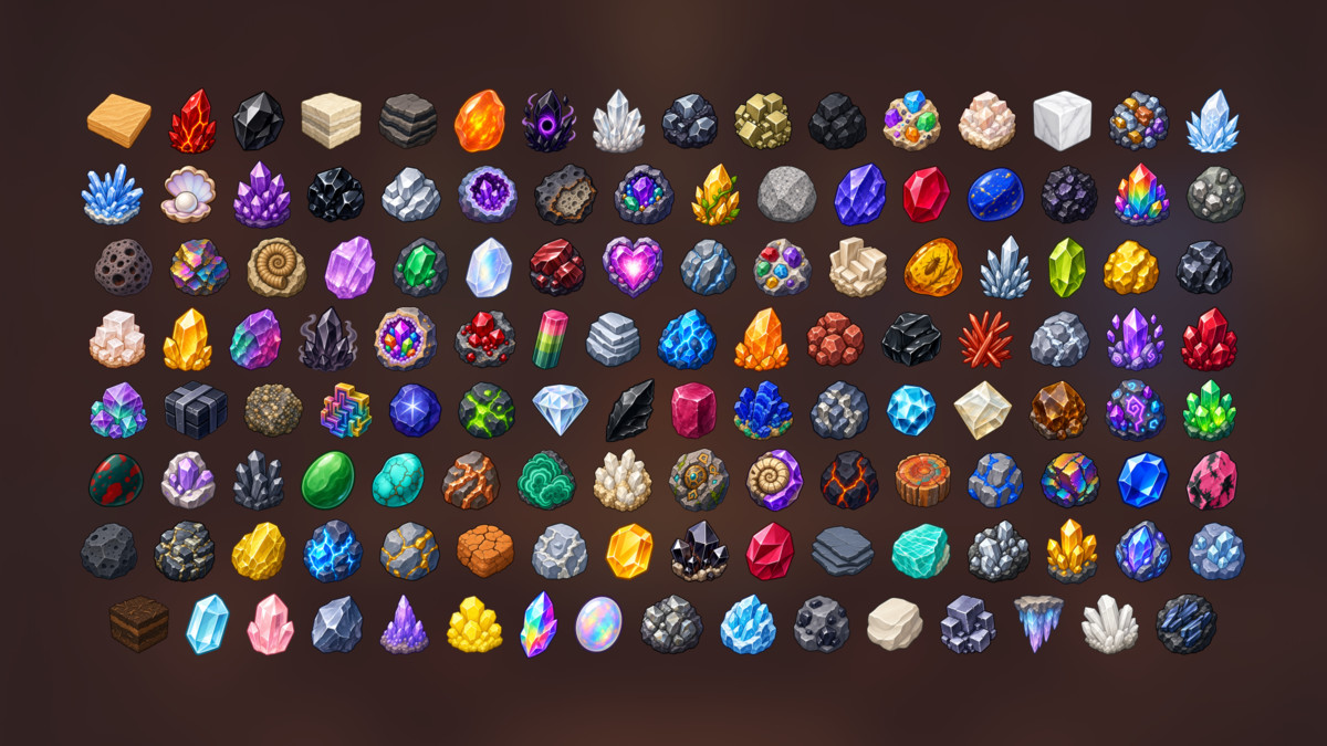 Crystals Minerals Ores Gemstones Mining Resources Icons Pack