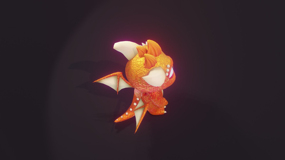 Cartoon Orange Baby Dragon 3D Model (Low-Poly, Game-Ready, Animated, Built-In)