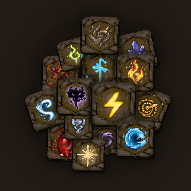 Fantasy Rune Icon Pack – 16 RPG Icons (256px / 64px PNG + PSD)