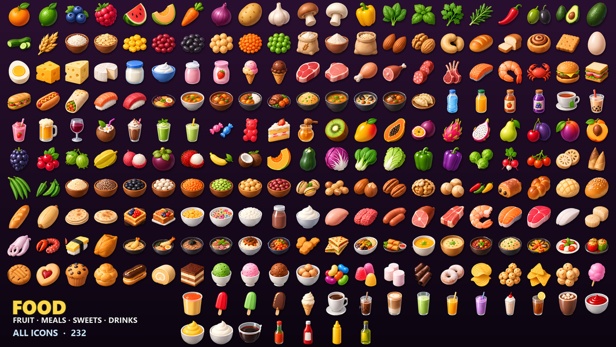 Food & Drink Icons - 232 Game Items