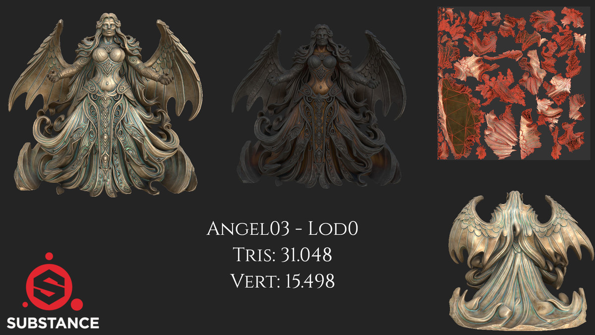 10 Dark Fantasy Angel Statues - Megapack with Color Options