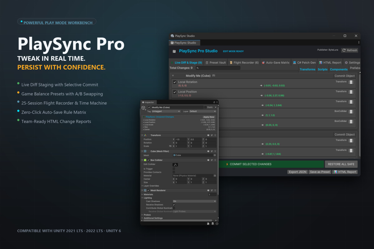 PlaySync Pro - Tweak in Real Time. Persist with Confidence