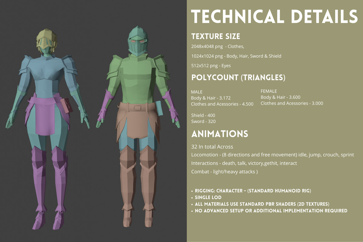 Stylized Knight Warriors Pack - Animated Characters (Male & Female)