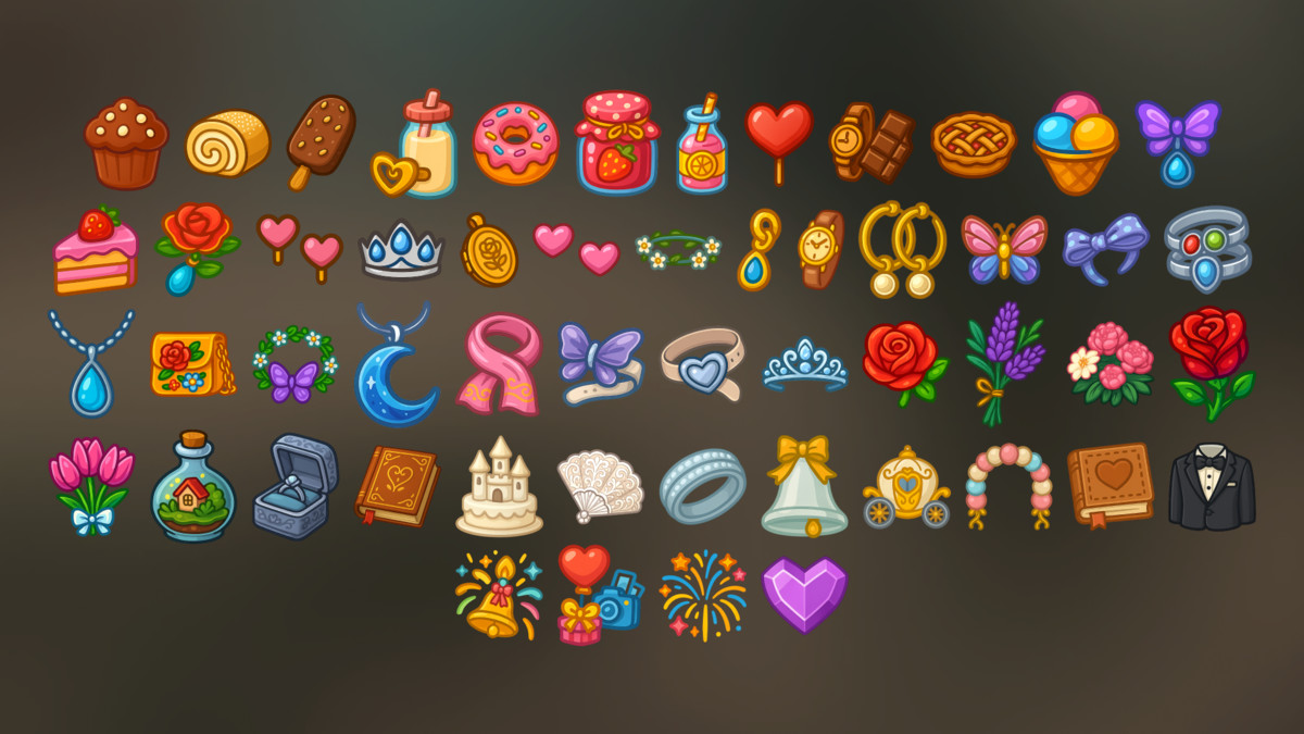 Romantic Wedding Icons Pack – 2D Love, Marriage & Relationship Game Assets