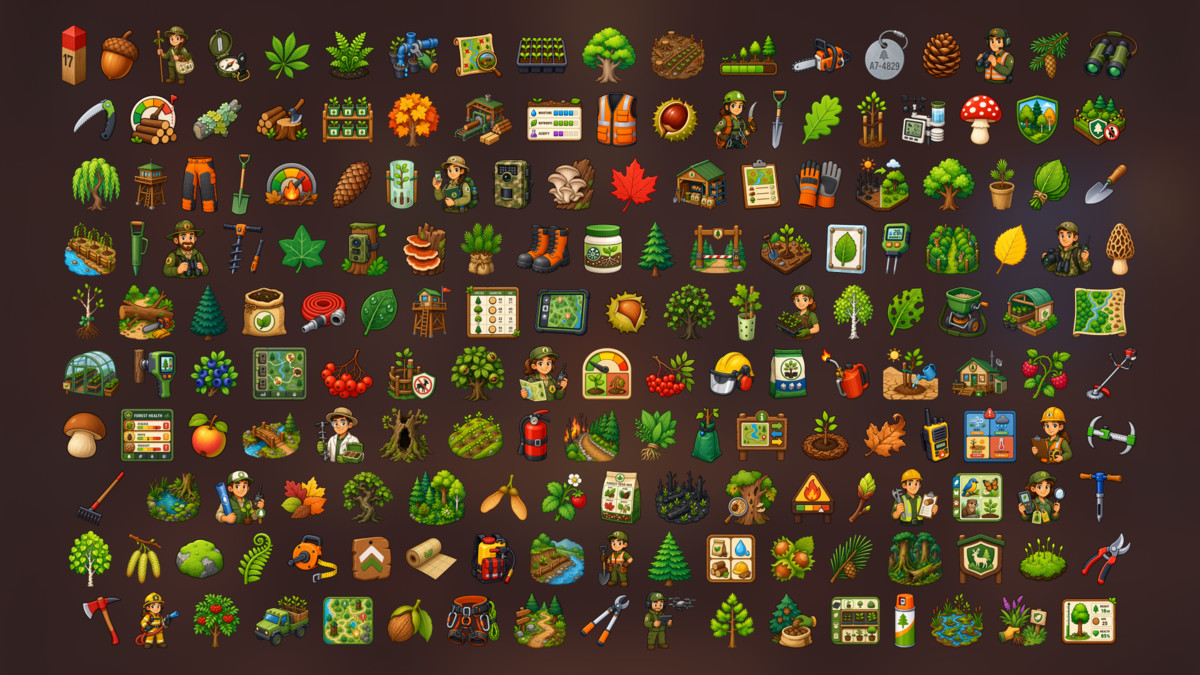 Forest Management Wildlife Conservation Ranger Wildfire Icons Pack