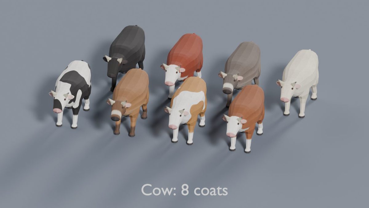 Animated Low Poly Animals Pack 2 | Fox, Cow, Cat, Pig & More | 112 Variants
