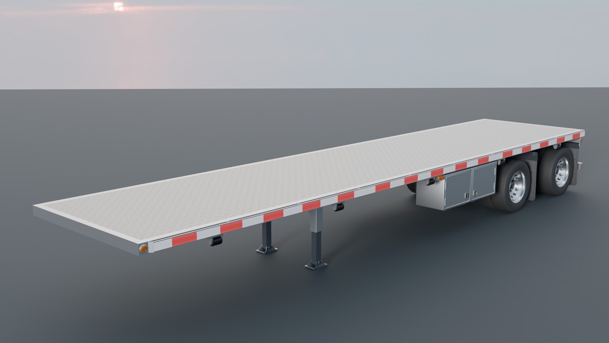 American Semi Truck with Flatbed Trailer & Cable Reel Cargo