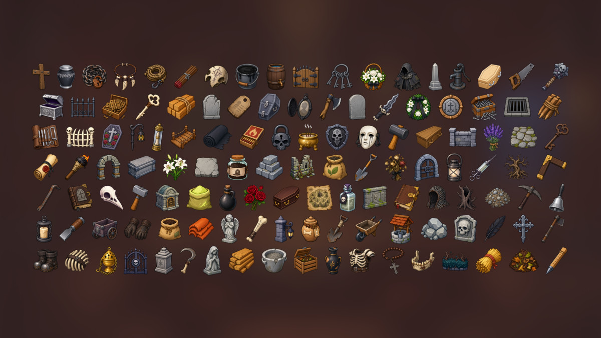 Cemetery Graveyard Funeral Burial Gothic Mortuary Icons Pack