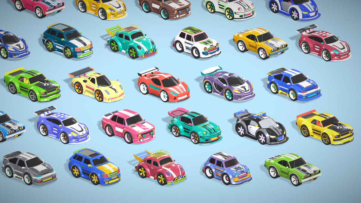 Tiny Sports Car Pack - 66 Low Poly Cute Toon Style Mini Racing Cars Chibi Style