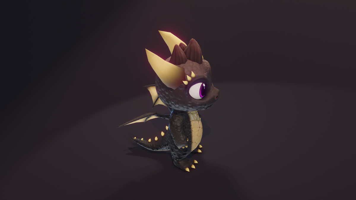Cartoon Black Baby Dragon 3D Model (Low-Poly, Game-Ready, Animated, Built-In)
