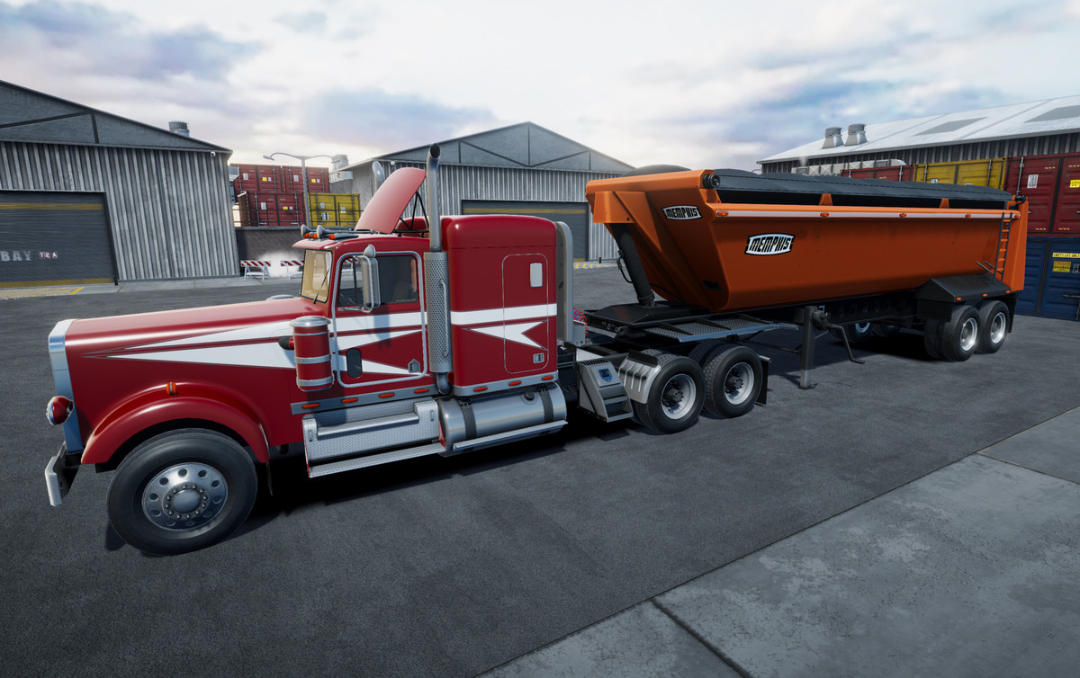 Semitruck with dump trailer