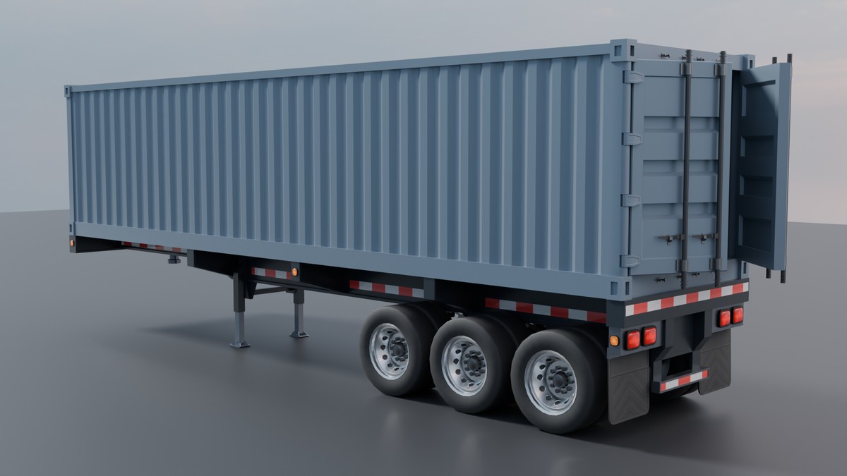 European Semi Truck + Container Trailer | Custom Logo, Openable Doors, Interior