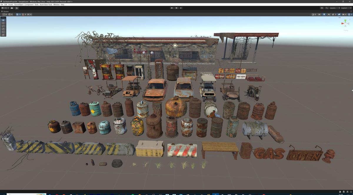 Post-Apocalyptic Junkyard Rusty Gas Station Props Pack (217 3d assets)