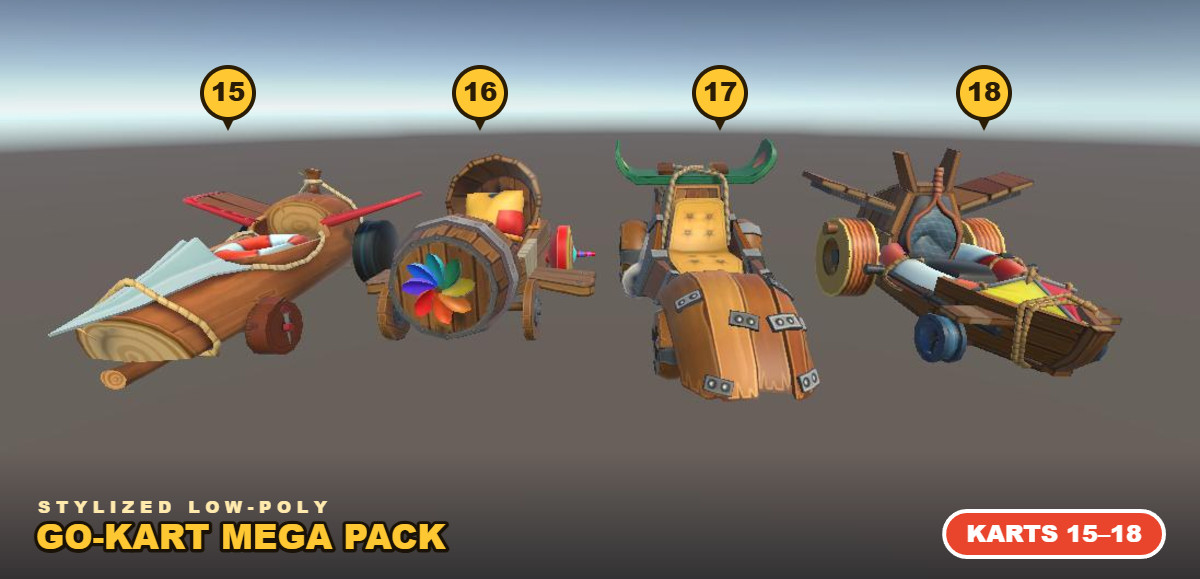 Stylized Low-Poly Go-Kart Mega Pack: 85+ 3D Vehicle Prefabs