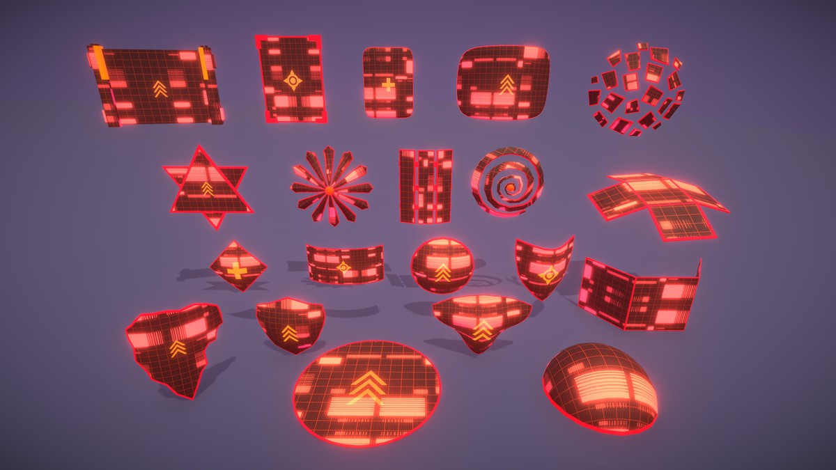 Cyber Neon Defense Shields 3D
