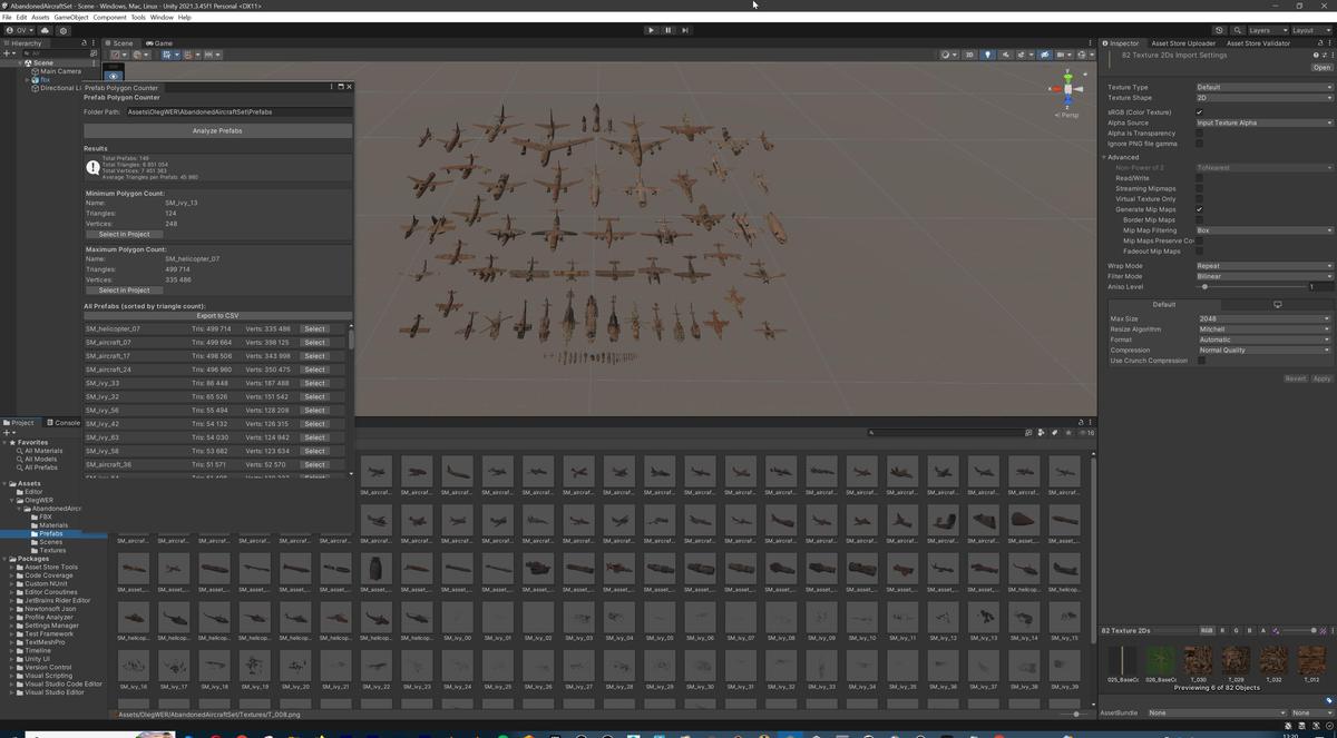 Old Abandoned Junk Rusty Aircraft and Helicopter Set 3d Game Ready Modular Props