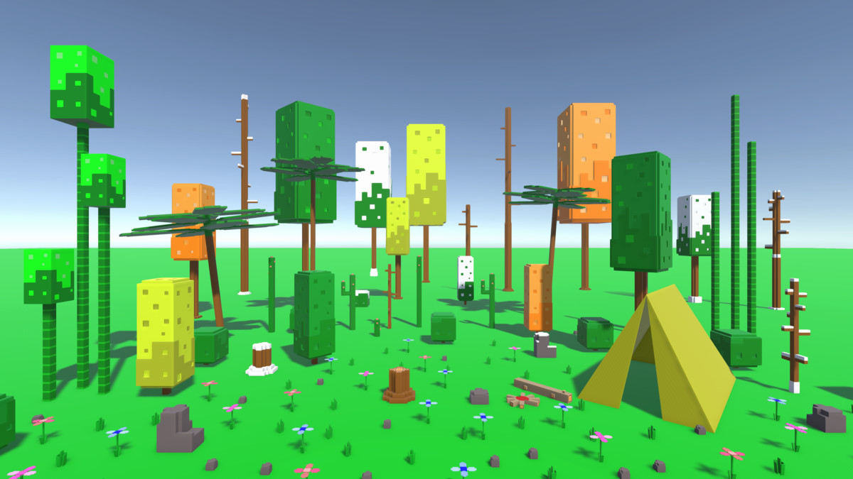 Stylized Tall Voxel Trees Pack – Vertical Fantasy Forest