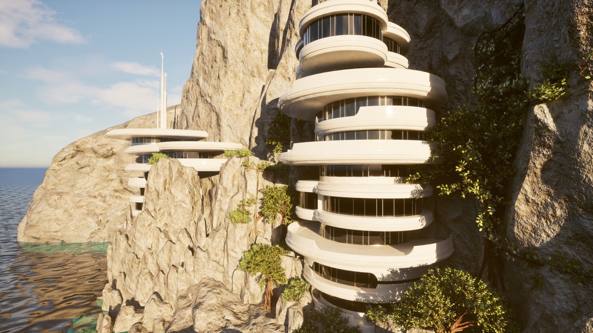 Futuristic Cliffside Habitat – Modular Sci-Fi Environment