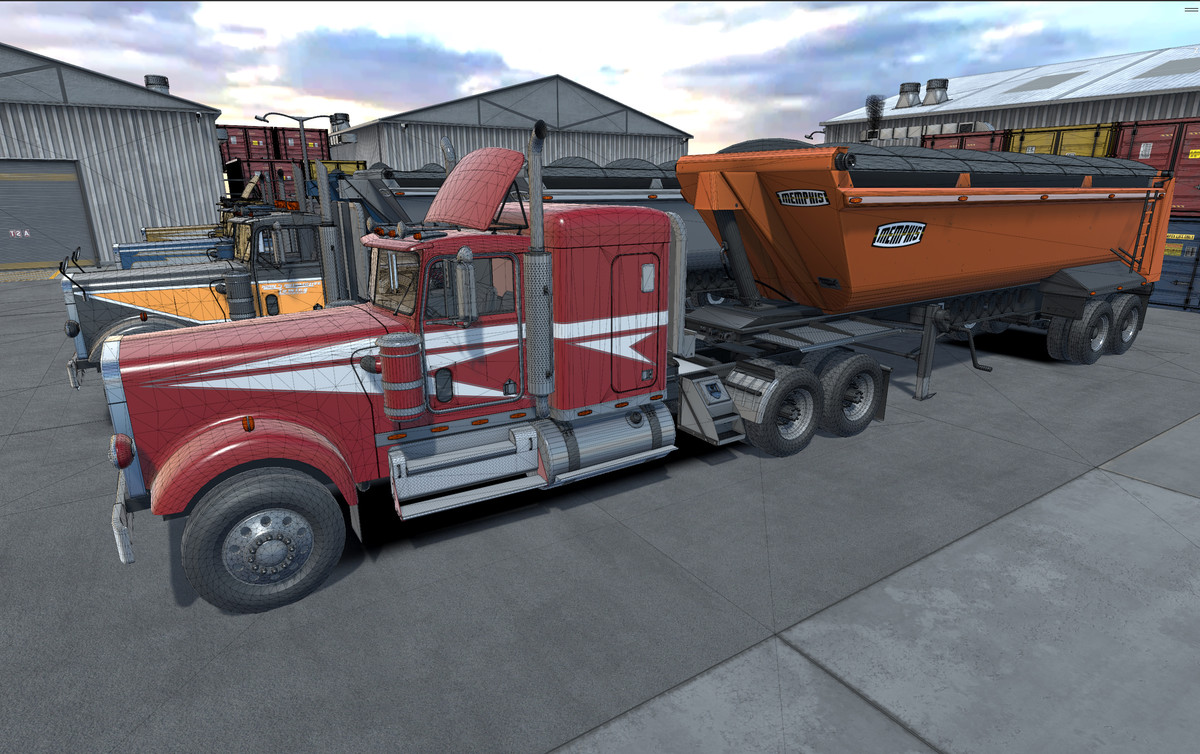 Semitruck with dump trailer