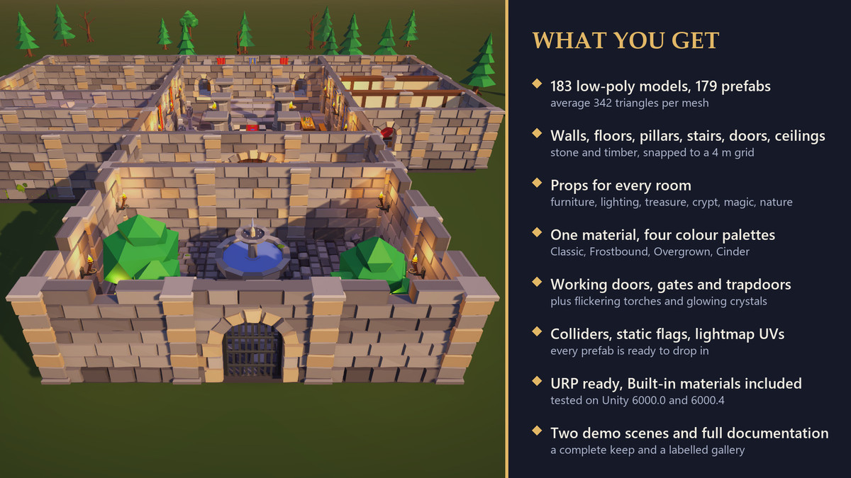 Low Poly Dungeon Keep - Modular Stone Castle Kit