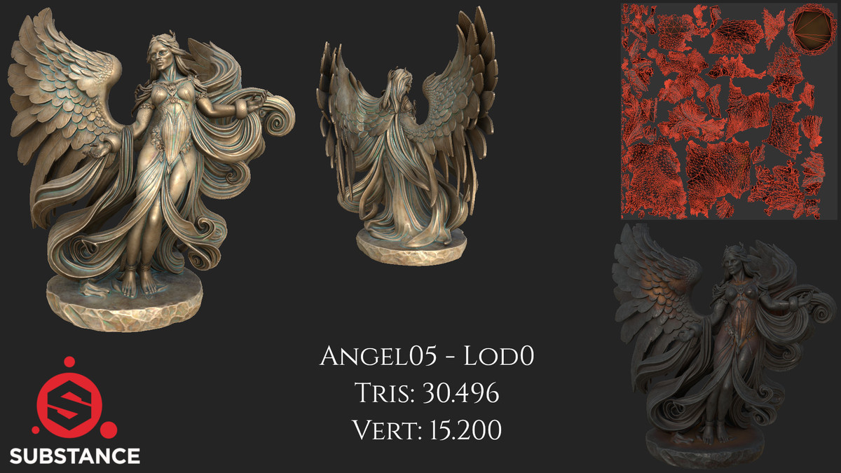 10 Dark Fantasy Angel Statues - Megapack with Color Options