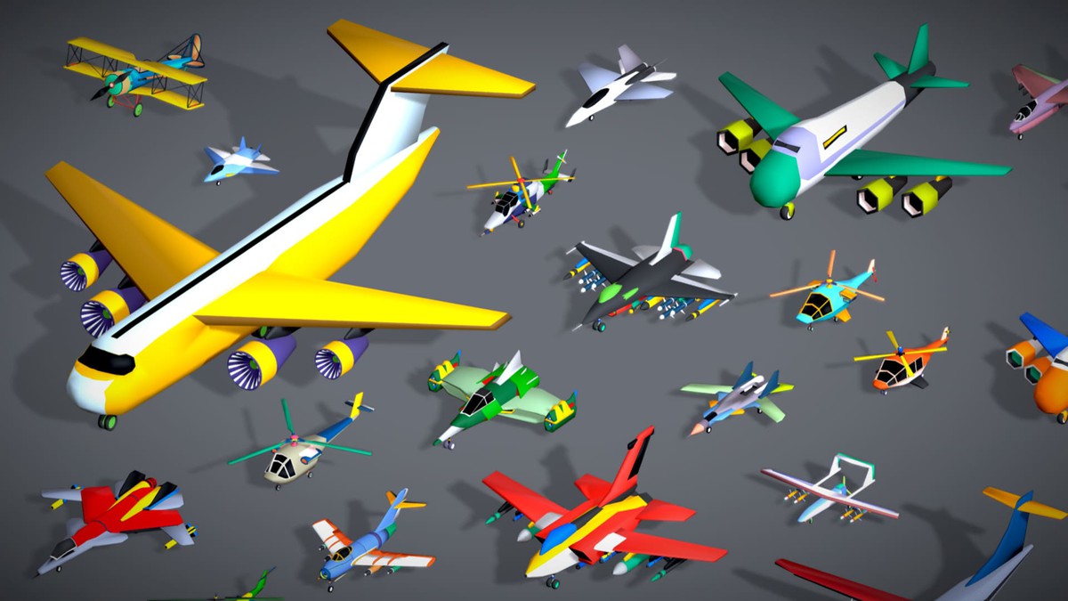 55 Stylized Airfield Vehicle Pack: Aircraft Plane Helicopter - Lowpoly Toon Kit