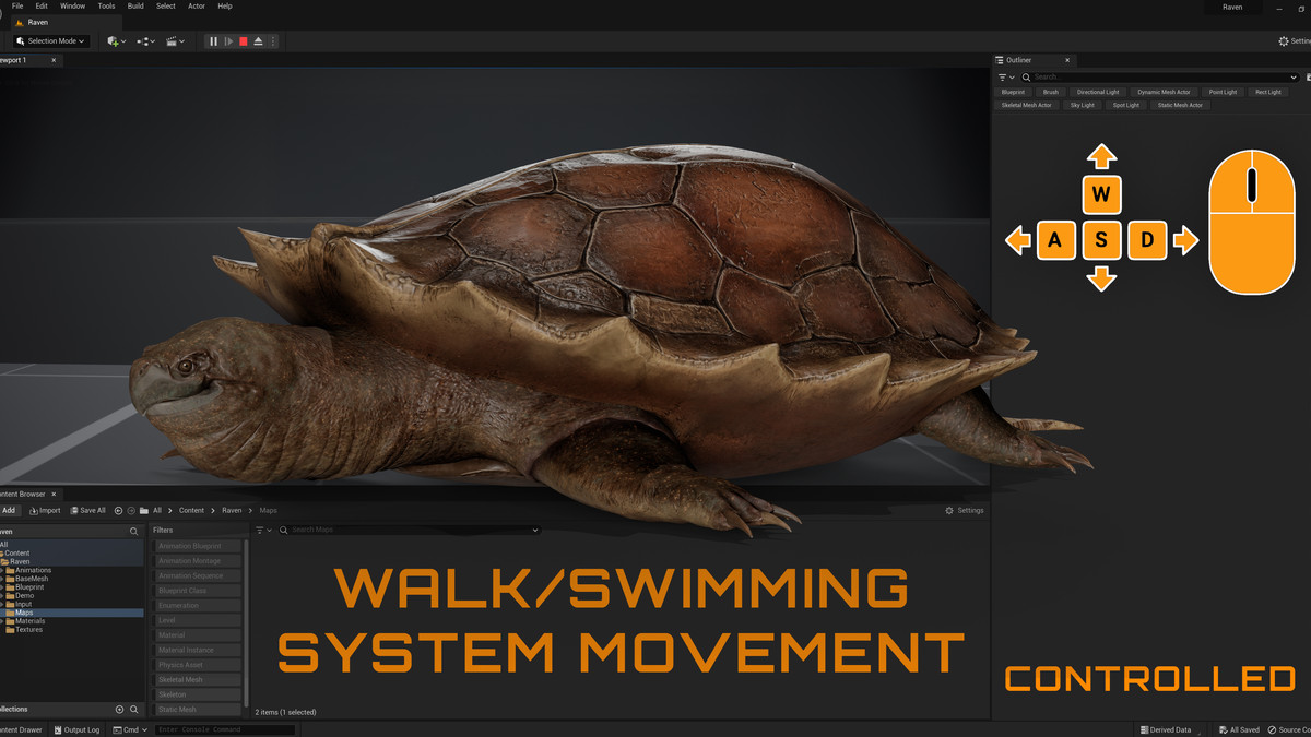 Alligator Turtle Predator - Animated Realistic Underwater Reptile