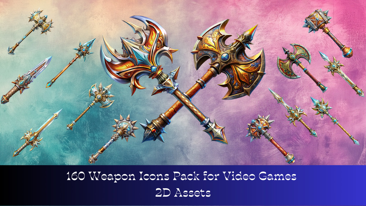 160 Weapon Icons Pack for Video Games - High-Resolution 2D Assets