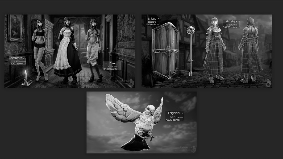 3 in 1 - Stylized Character Pack - Maid Mary - White Pigeon - Shield Guardian