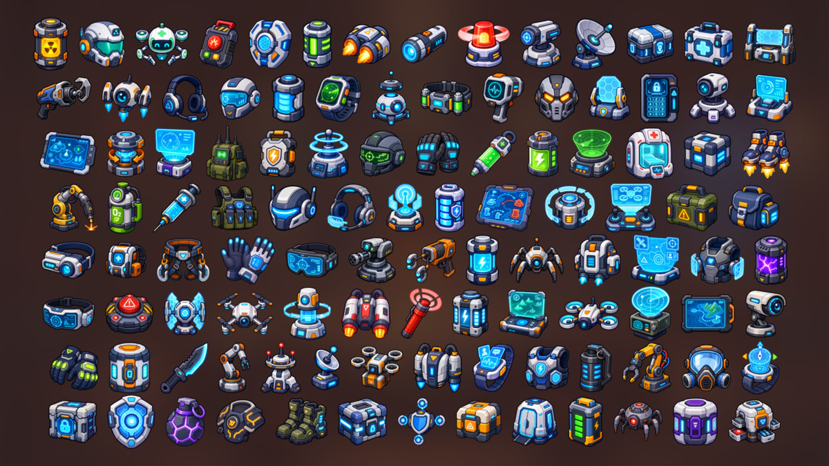 Sci-Fi Technology Robotics Energy Security Equipment Icons Pack