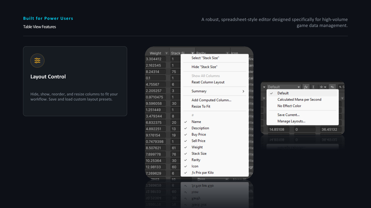 Game Data Workbench Core – Table-Based Data Editor for Unity