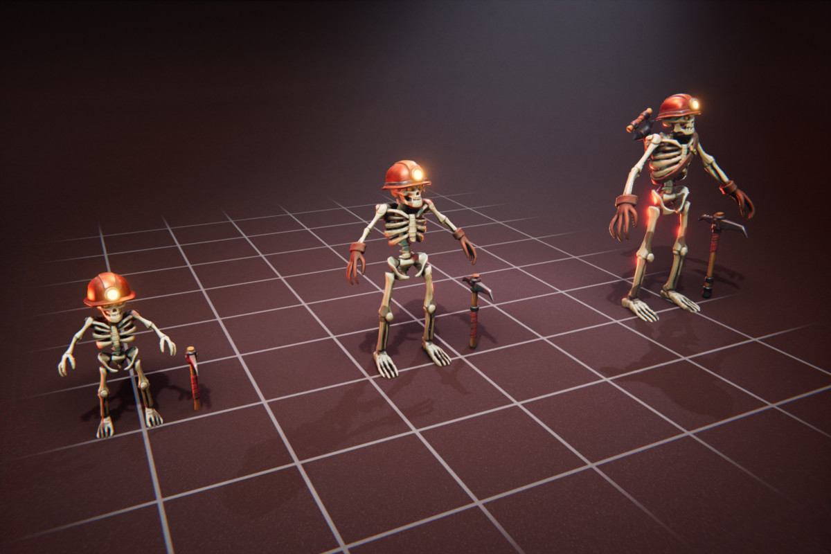 Miner Skeleton - 3 Characters + Animations