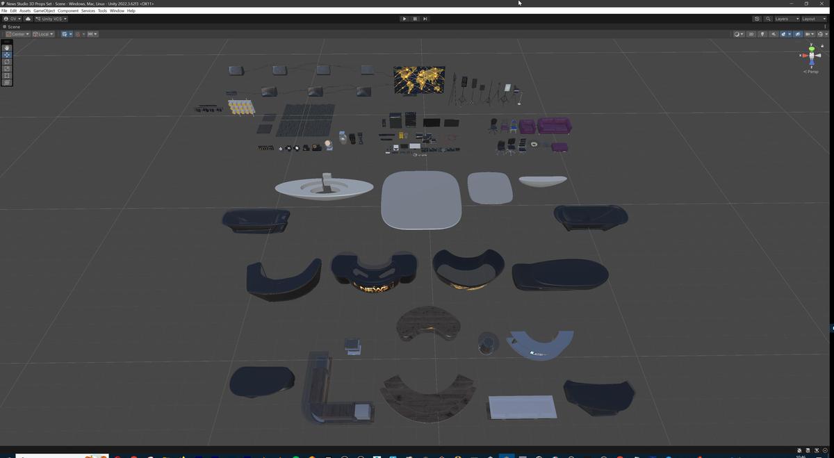 News Studio 3D Props Set - Broadcast Desks, Studio Lights, Furniture for VR