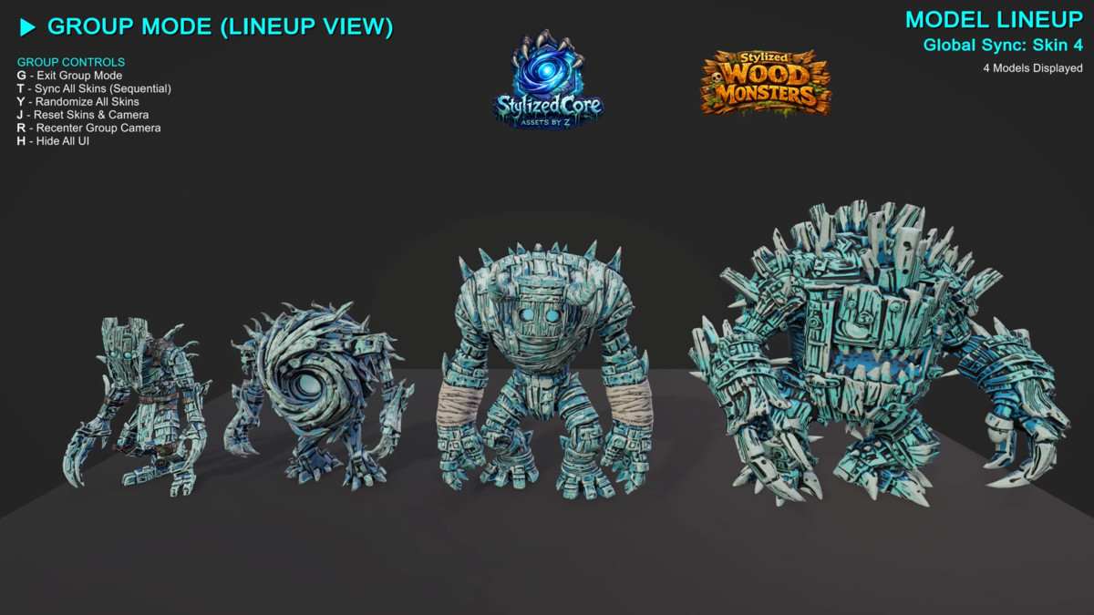Monster Wood Pack – 4 Stylized Animated Creatures (LOD + Skins)