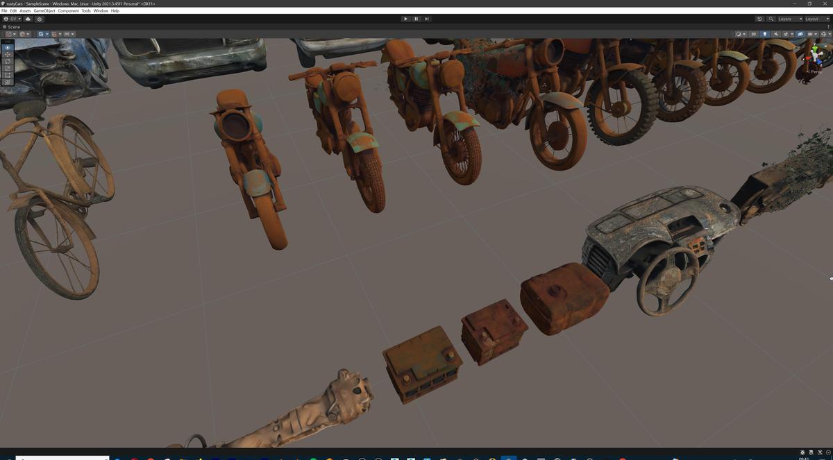 Old Abandoned Junk Rusty Vehicles 3d Game Ready Set (Car, Bus, Motorcycle, Bike)