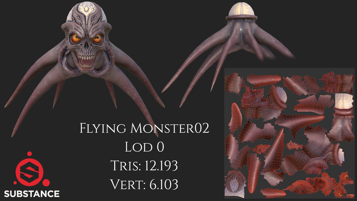 3 Flying Monsters with Procedural Animations