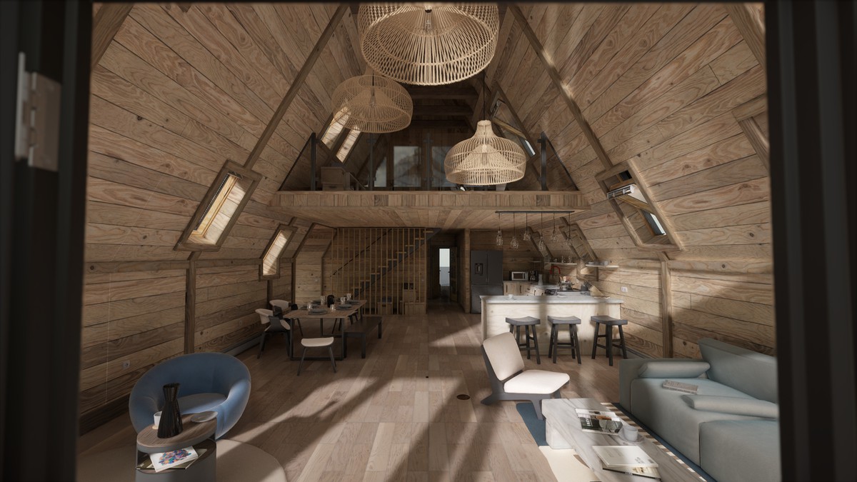 Modular A-frame House (Interior and exterior) A-frame Cabin Wooden