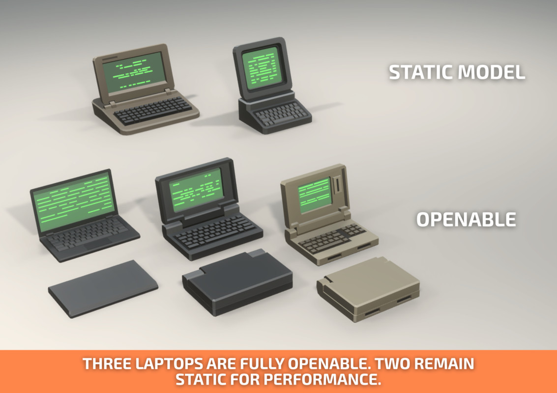Low Poly Sci-Fi Laptop Pack (5 Models) - Retro Interactive Assets