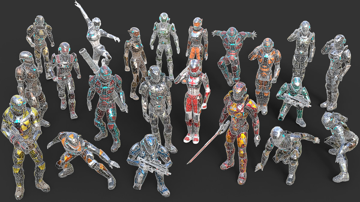 Low-Poly Sci-Fi Space Marines Bundle