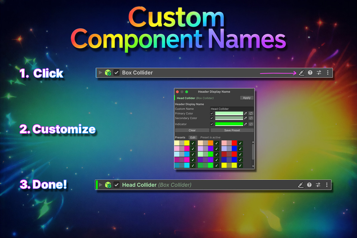 Custom Component Names - Display names + colors for Inspector component headers
