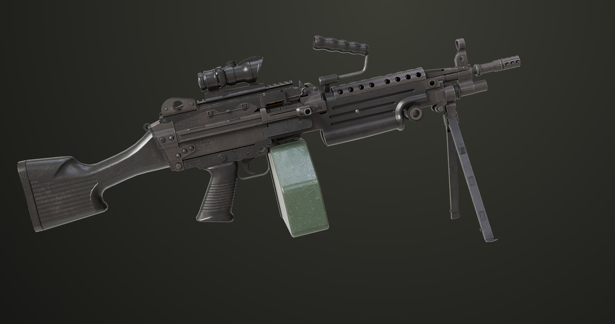 Machine Gun Sandal and Black Ammo Box URP HDRP Textures